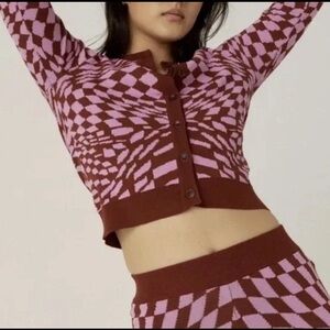 Daydreamer Cardigan Women Sz Small Magenta Eclipse Wave Fitted Button Down Knit